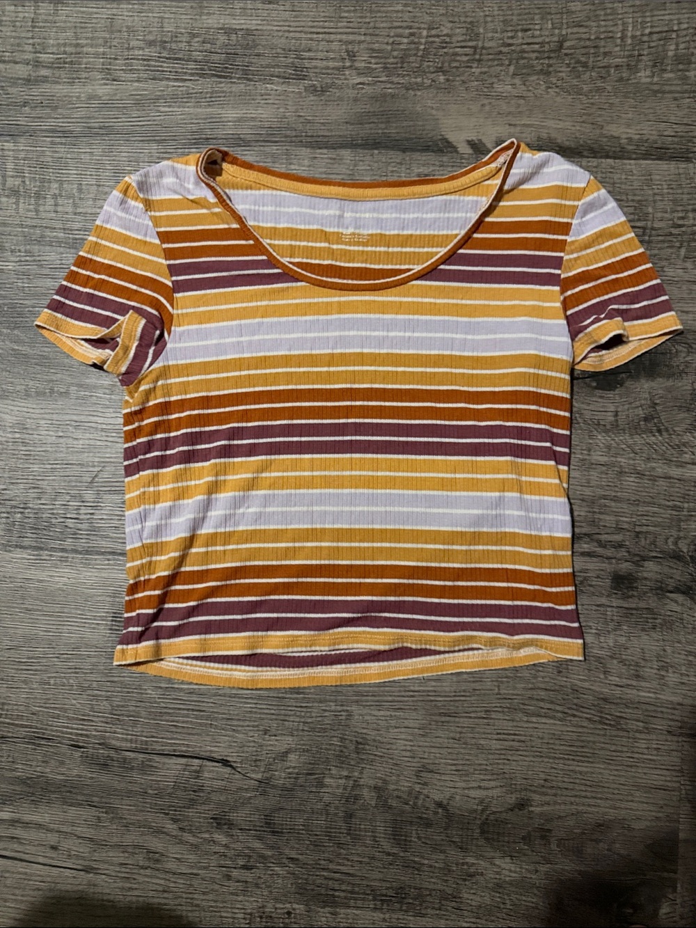 American Eagle Outfitters Striped Short Sleeve Tee in Mustard, Mauve & White